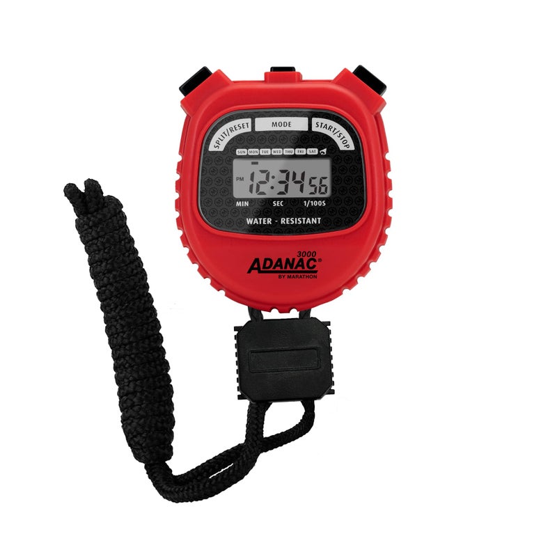 Marathon Adanac 3000 Digital Stopwatch Timer, Red - High Precision Accuracy to 1/100th Seconds - Water, Dust & Shock Resistant - 46â€ Lanyard Included - Image 1